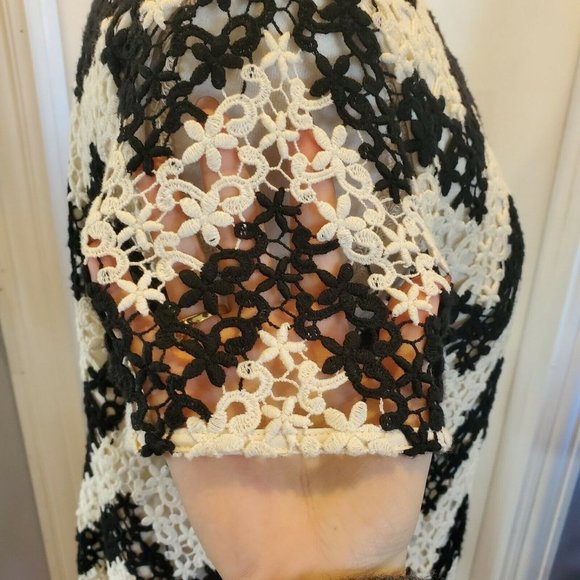 Talbots‎ 8 P Petite Crochet Floral Chevron Shift Dress Black Offwhite - Picture 6 of 9